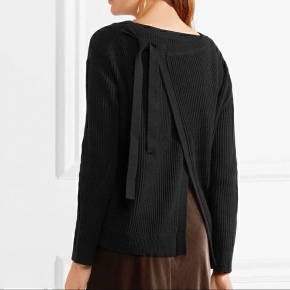 Vince Split Tie-Back Cashmere Blend Sweater in Black